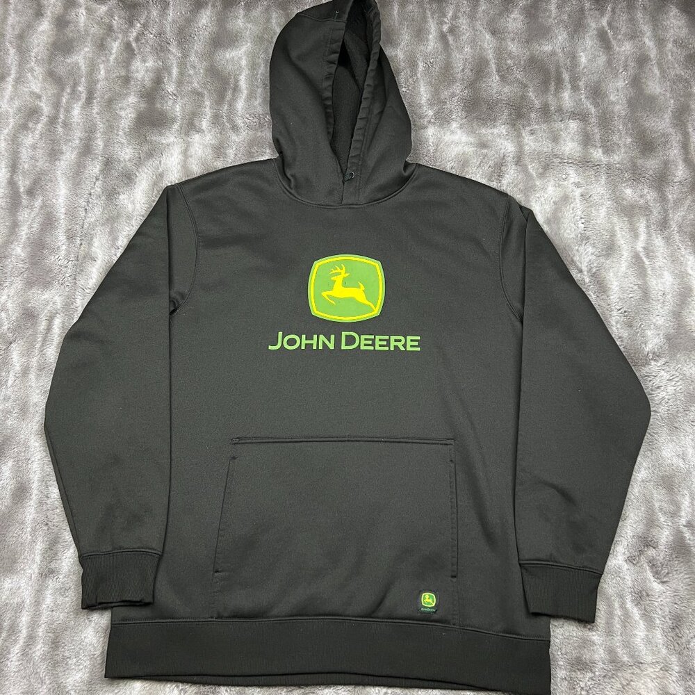John Deere Hoodie Mens Extra Large Black Pullover Sweatshirt Farming Tractor